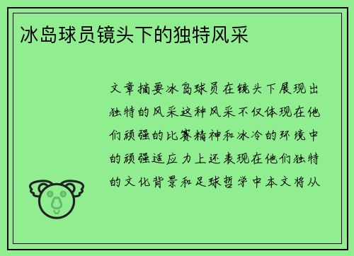 冰岛球员镜头下的独特风采