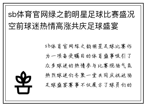 sb体育官网绿之韵明星足球比赛盛况空前球迷热情高涨共庆足球盛宴