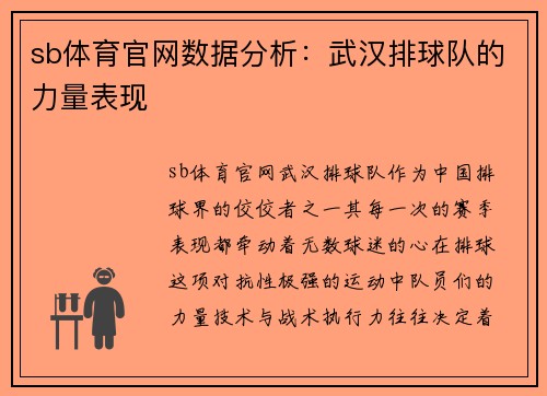 sb体育官网数据分析：武汉排球队的力量表现